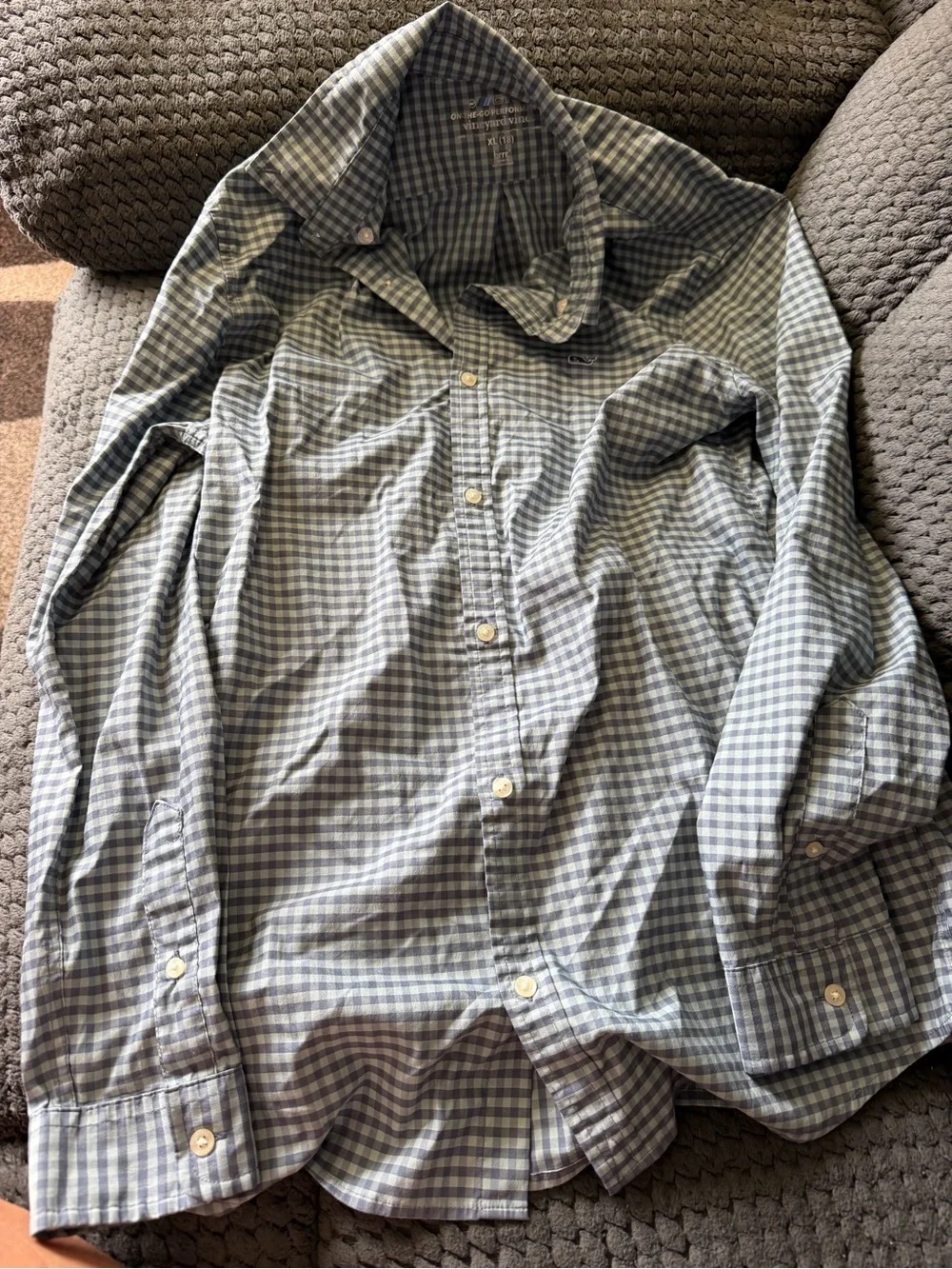 Vineyard Vines Light Blue and Navy Gingham Button-Down Shirt